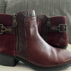 Red Reiker double zip healed ankle boot. Size 38